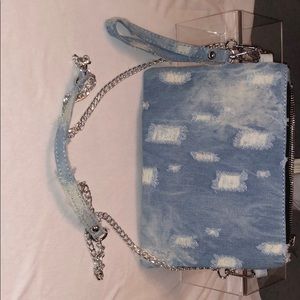 Distressed Denim Crossbody/ Wristlet